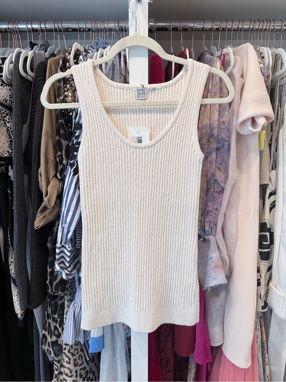 Toteme Textured Ribbed Bouclé top in Soft Cream